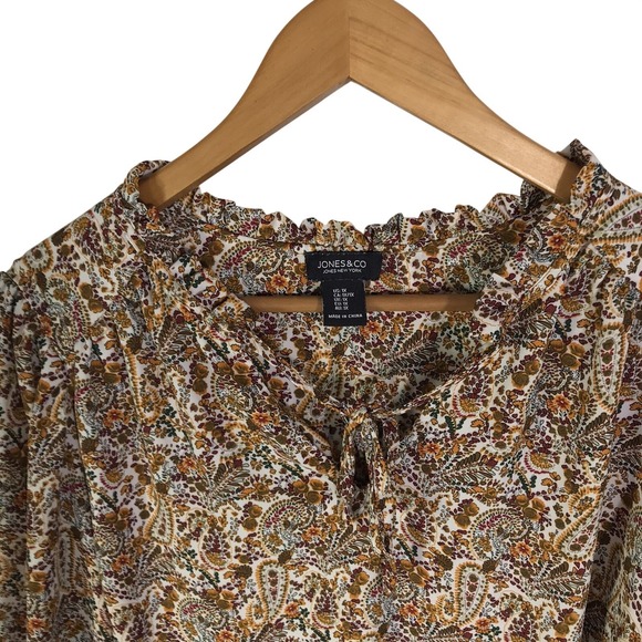 Jones & Co Paisley Blouse Women's 1X Ruffle Collar Keyhole Long Sleeve Business - Picture 4 of 12